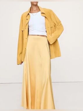 NWT Banana Republic Stretch Satin Maxi Skirt Golden Yellow size XS